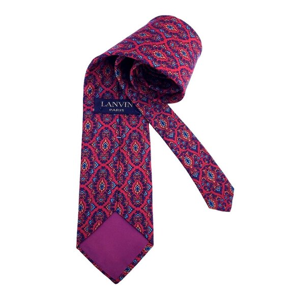 Lanvin Paris Tie 3 Inch Wide Deep Red Burgundy Abstract Silk Narrow - Picture 3 of 13